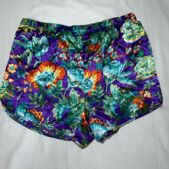 Vintage Victoria Secret Floral Satin Pajama Shorts Panties Gold Label M Cheeky - Picture 4 of 5